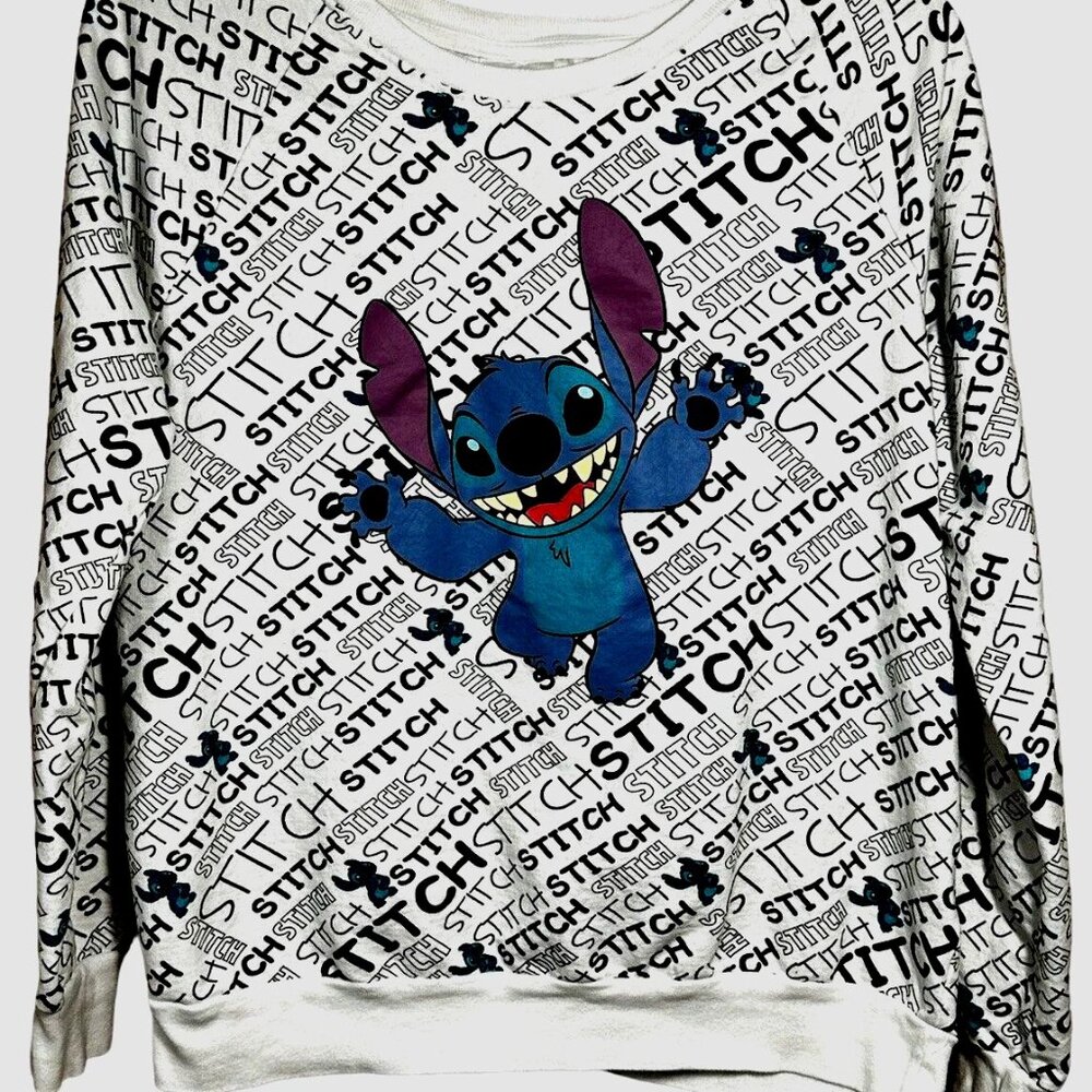 Disney Stitch Women’s Graphic Cotton Pullover Crewneck Sweatshirt Long Sleeve S